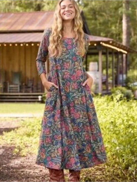 NATURAL LIFE Dresses & Skirts - Natural Life Stella Teal Floral Print Maxi Dress Size Medium NWT